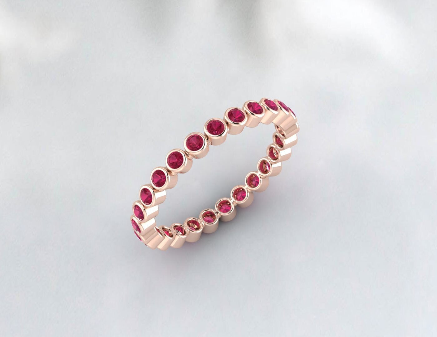 Ruby full Eternity Bezel Set Band 14K Solid Gold Full Eternity July Birthstone Band