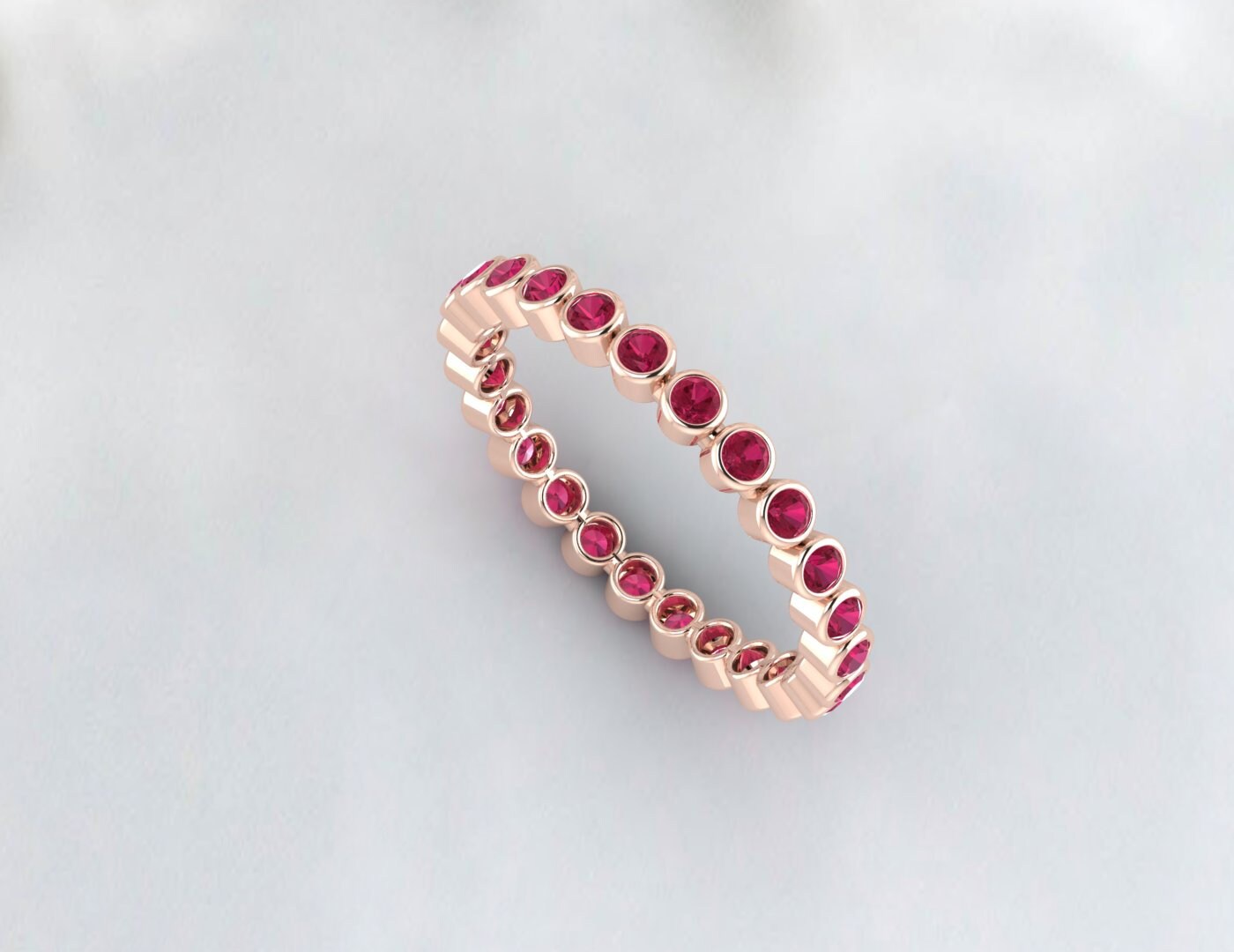 Ruby full Eternity Bezel Set Band 14K Solid Gold Full Eternity July Birthstone Band