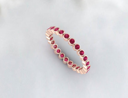 Ruby full Eternity Bezel Set Band 14K Solid Gold Full Eternity July Birthstone Band