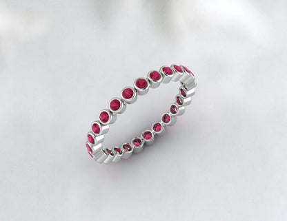 Ruby full Eternity Bezel Set Band 14K Solid Gold Full Eternity July Birthstone Band