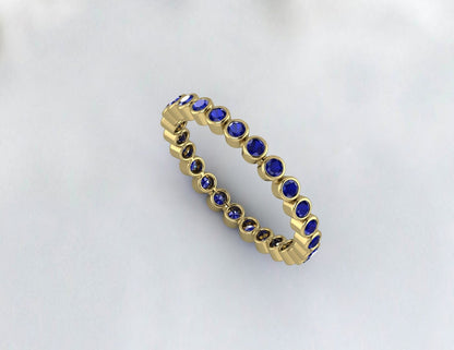 Natural Blue Sapphire Bezel Set Full Eternity Wedding Band Stacking Ring September Birthstone Gift For Love Matching Band For Her