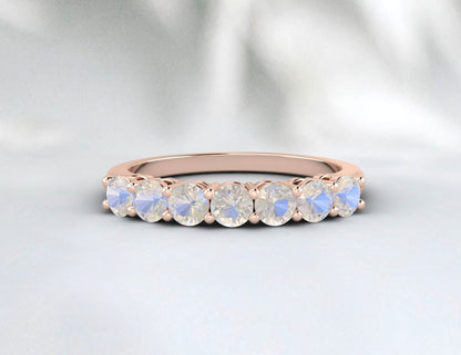 Moonstone Ring Dainty Rainbow Moonstone Half Eternity Wedding Band