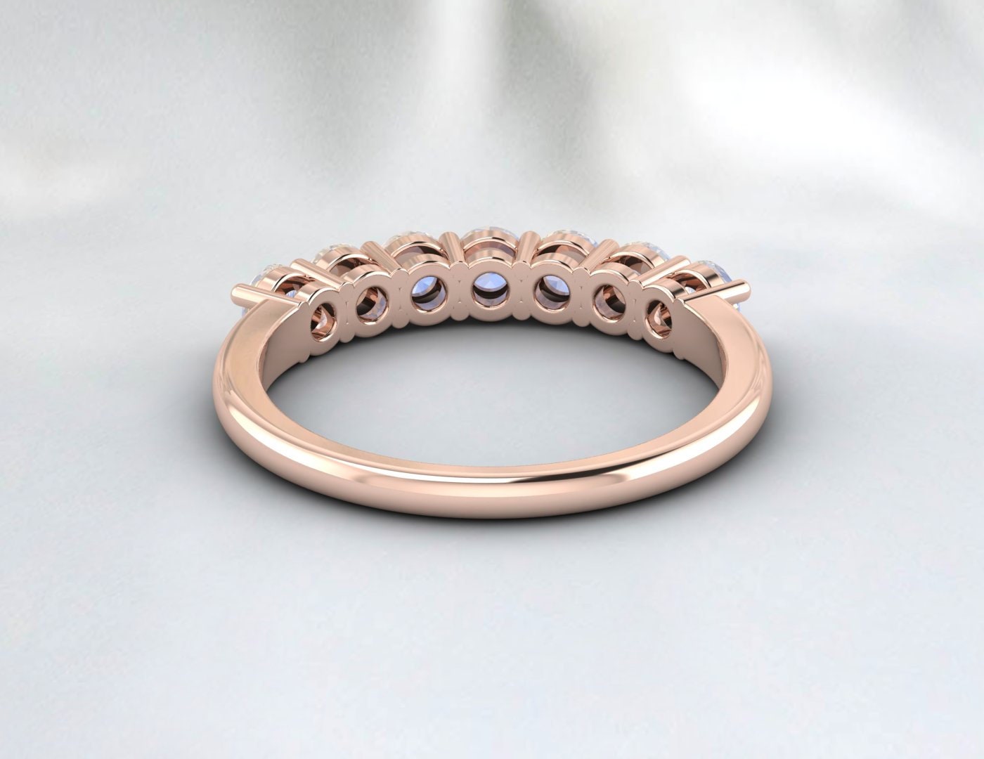 Moonstone Ring Dainty Rainbow Moonstone Half Eternity Wedding Band