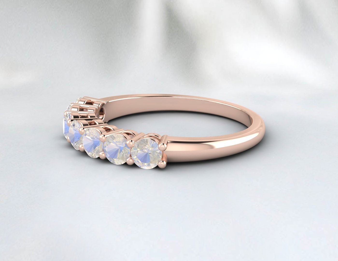 Moonstone Ring Dainty Rainbow Moonstone Half Eternity Wedding Band