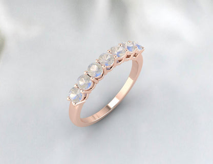 Moonstone Ring Dainty Rainbow Moonstone Half Eternity Wedding Band