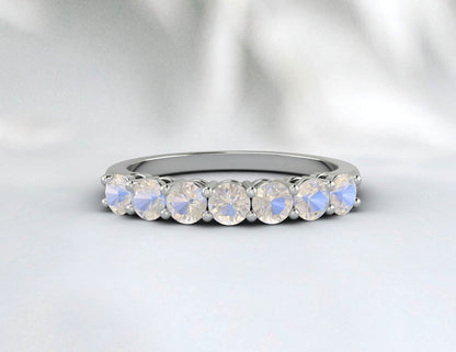 Moonstone Ring Dainty Rainbow Moonstone Half Eternity Wedding Band