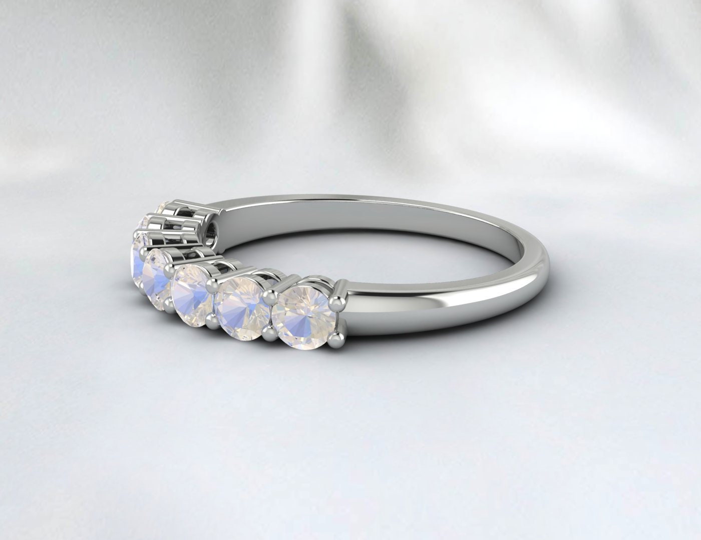 Moonstone Ring Dainty Rainbow Moonstone Half Eternity Wedding Band