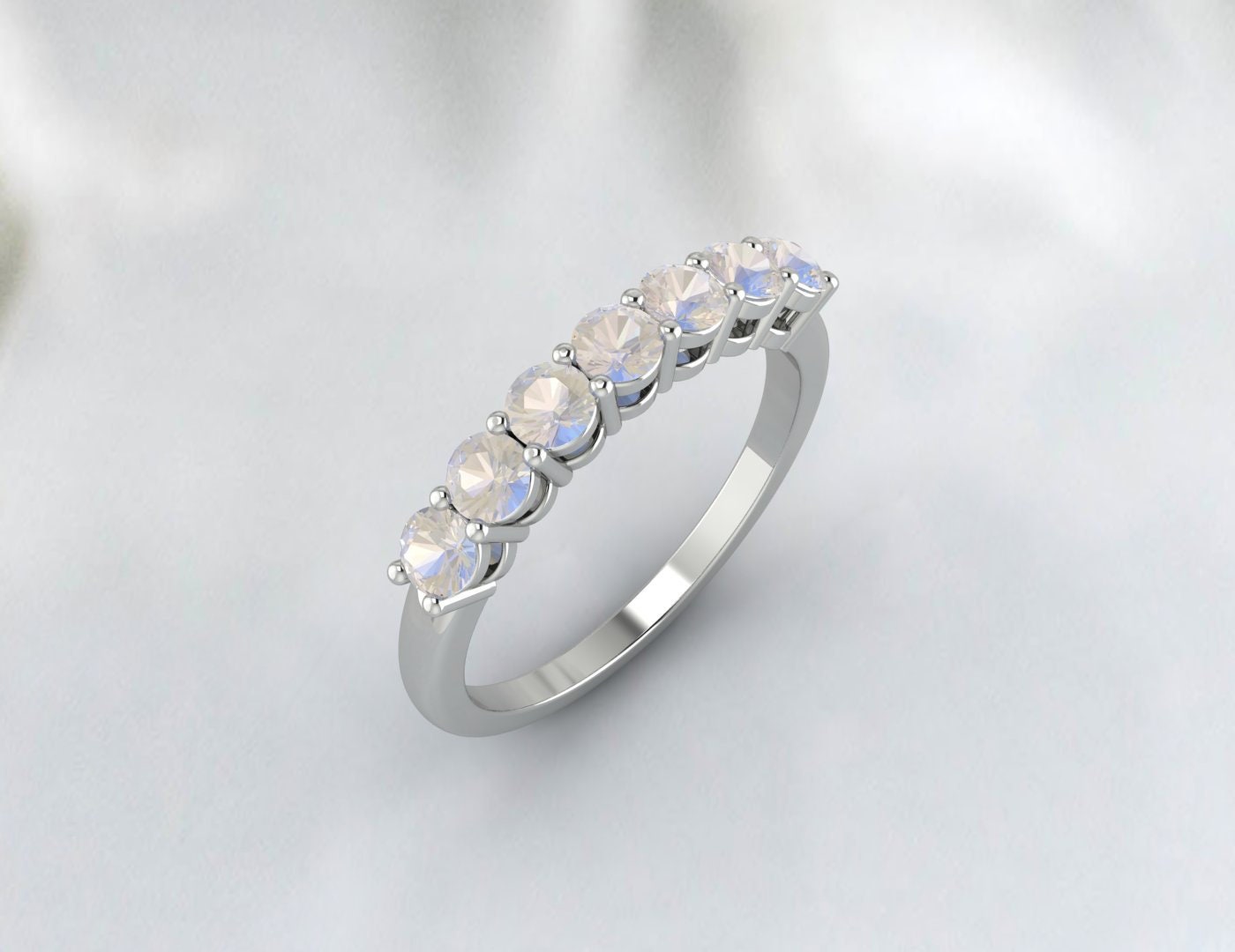 Moonstone Ring Dainty Rainbow Moonstone Half Eternity Wedding Band