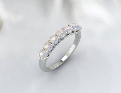 Moonstone Ring Dainty Rainbow Moonstone Half Eternity Wedding Band