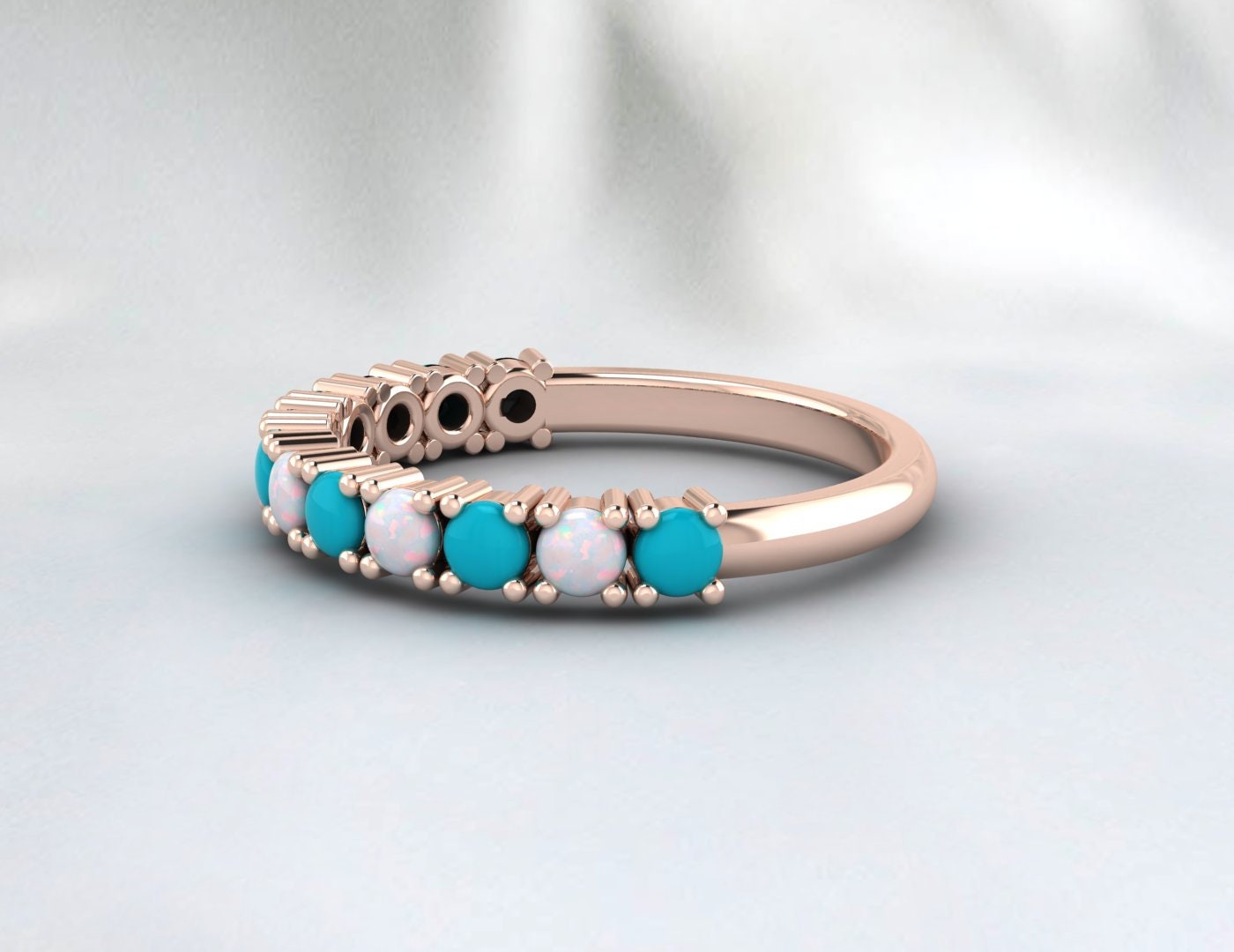 Opal Band Turquoise Minimalist Band Ring For Women Gorgeous Anniversary Band Sterling Silver Band Natural Turquoise Opal Band Ring