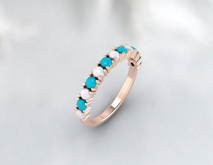 Opal Band Turquoise Minimalist Band Ring For Women Gorgeous Anniversary Band Sterling Silver Band Natural Turquoise Opal Band Ring