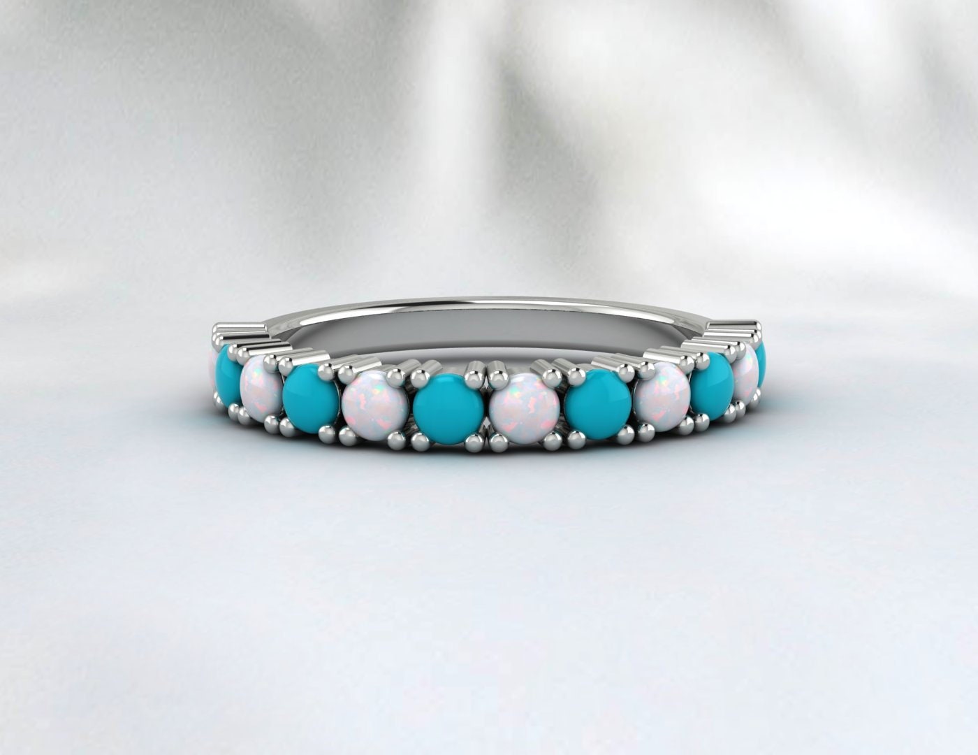 Opal Band Turquoise Minimalist Band Ring For Women Gorgeous Anniversary Band Sterling Silver Band Natural Turquoise Opal Band Ring