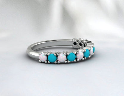 Opal Band Turquoise Minimalist Band Ring For Women Gorgeous Anniversary Band Sterling Silver Band Natural Turquoise Opal Band Ring