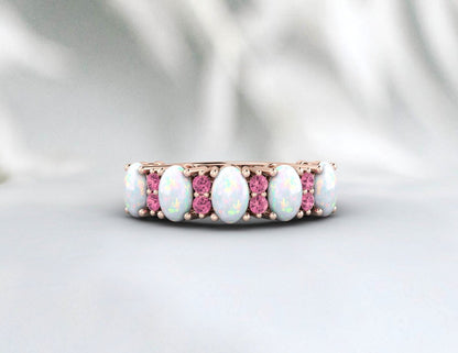 Opal Wedding Ring Pink Tourmaline Wedding Band Anniversary Gift