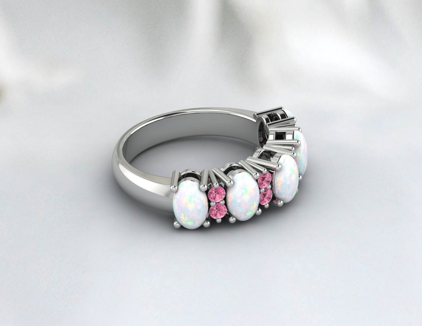 Opal Wedding Ring Pink Tourmaline Wedding Band Anniversary Gift