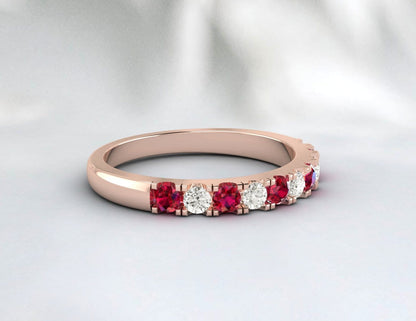 Bague de mariage en rubis naturel, diamant, pierre de naissance de juillet