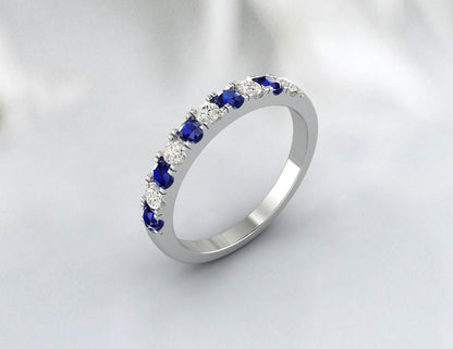 Cadeau d'anniversaire de bande de mariage de diamant de Cz de bande d'éternité de saphir bleu