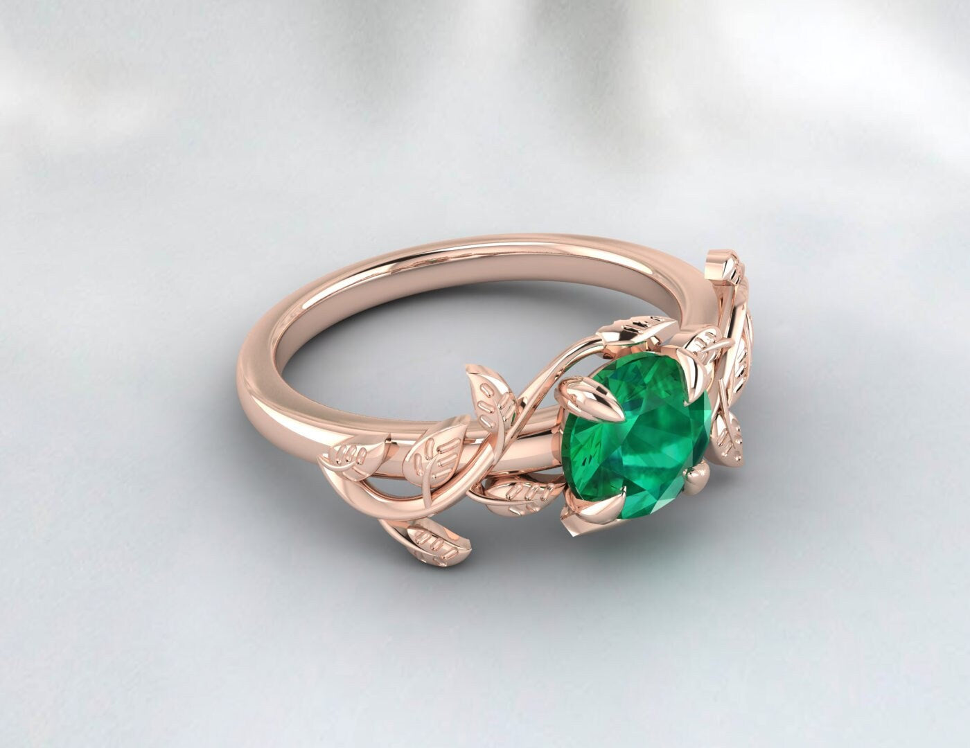 Bague de fiançailles émeraude inspirée de la bague de feuille, bague de promesse pour elle