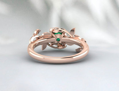 Bague de fiançailles émeraude inspirée de la bague de feuille, bague de promesse pour elle