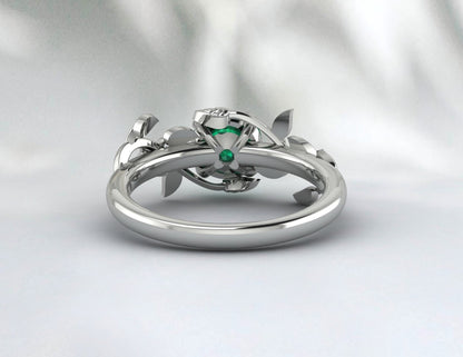 Emerald Engagement Ring Inspired Leaf Ring Promise Ring For Her