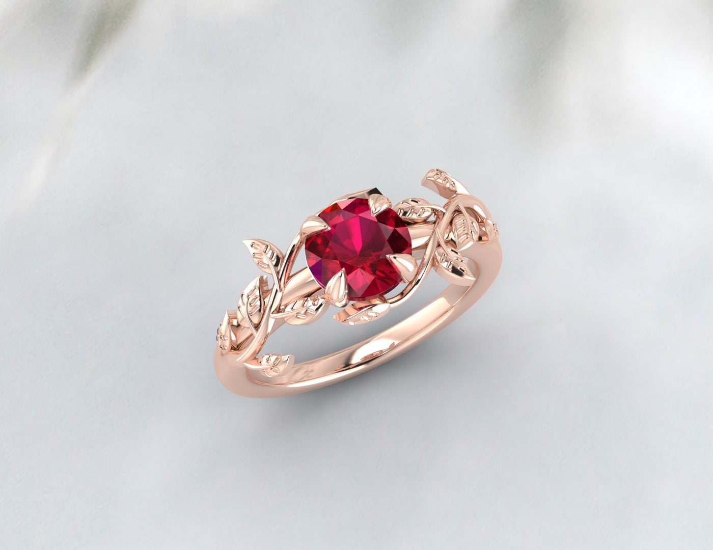 Red Ruby Ring Leaf Flower Engagement Ring Unique Anniversary Ring