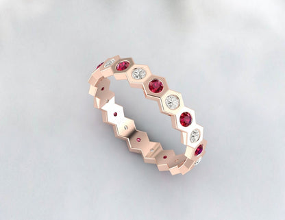 Ruby And Diamond Eternity Wedding Band Stacking Ring Anniversary Gift