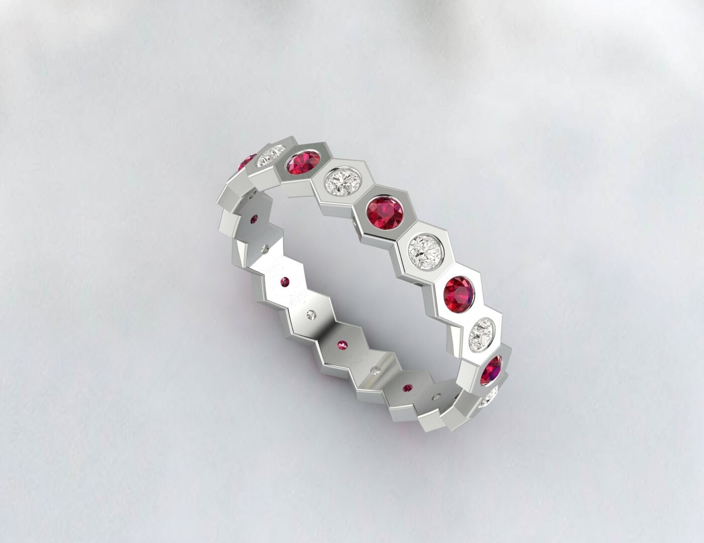 Ruby And Diamond Eternity Wedding Band Stacking Ring Anniversary Gift