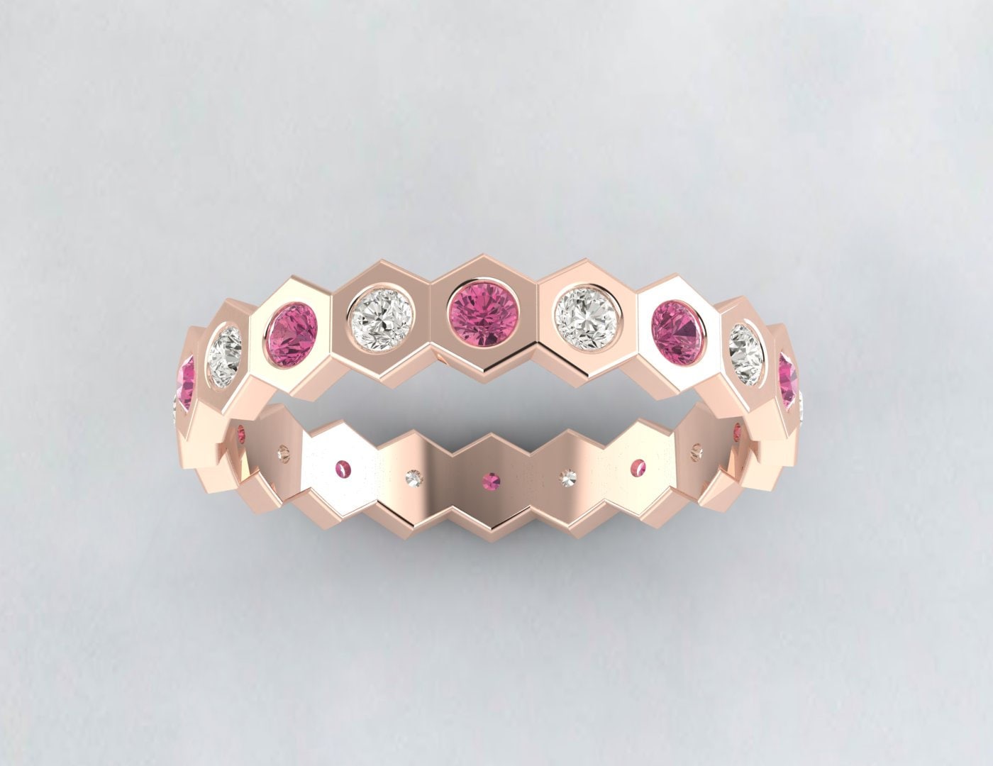 Bague de fiançailles en tourmaline rose et bande de diamants pour elle