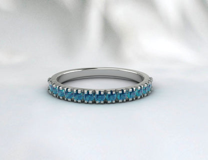 Eternity Band Bague topaze bleue de Londres Bague d'anniversaire Bande en argent