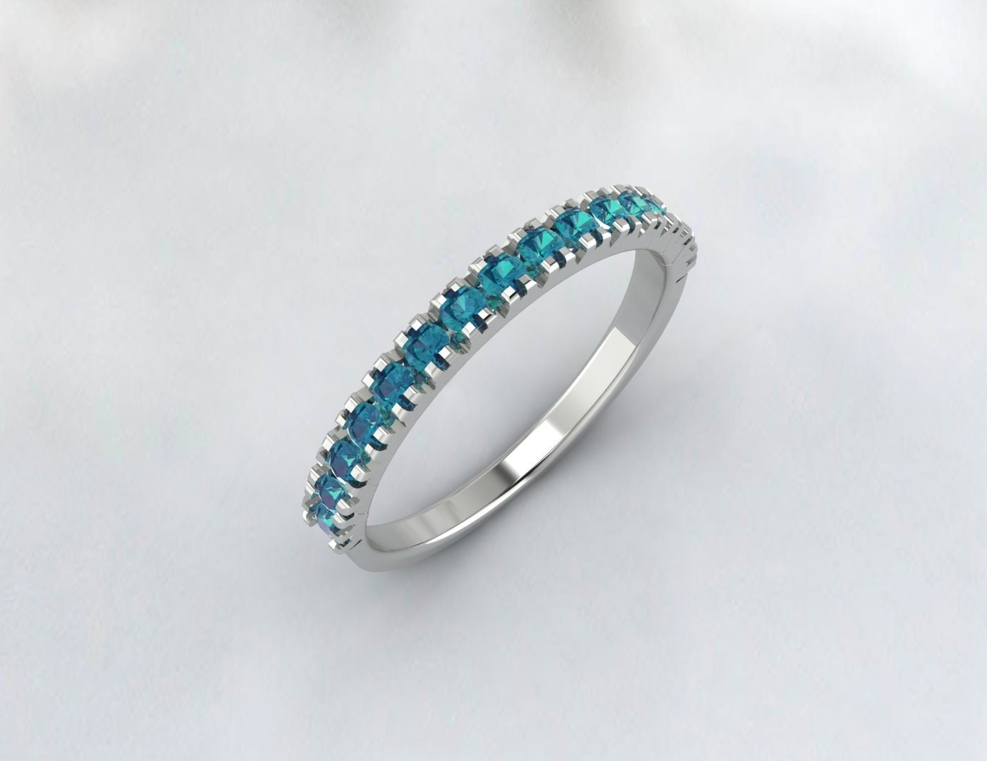 Eternity Band Bague topaze bleue de Londres Bague d'anniversaire Bande en argent