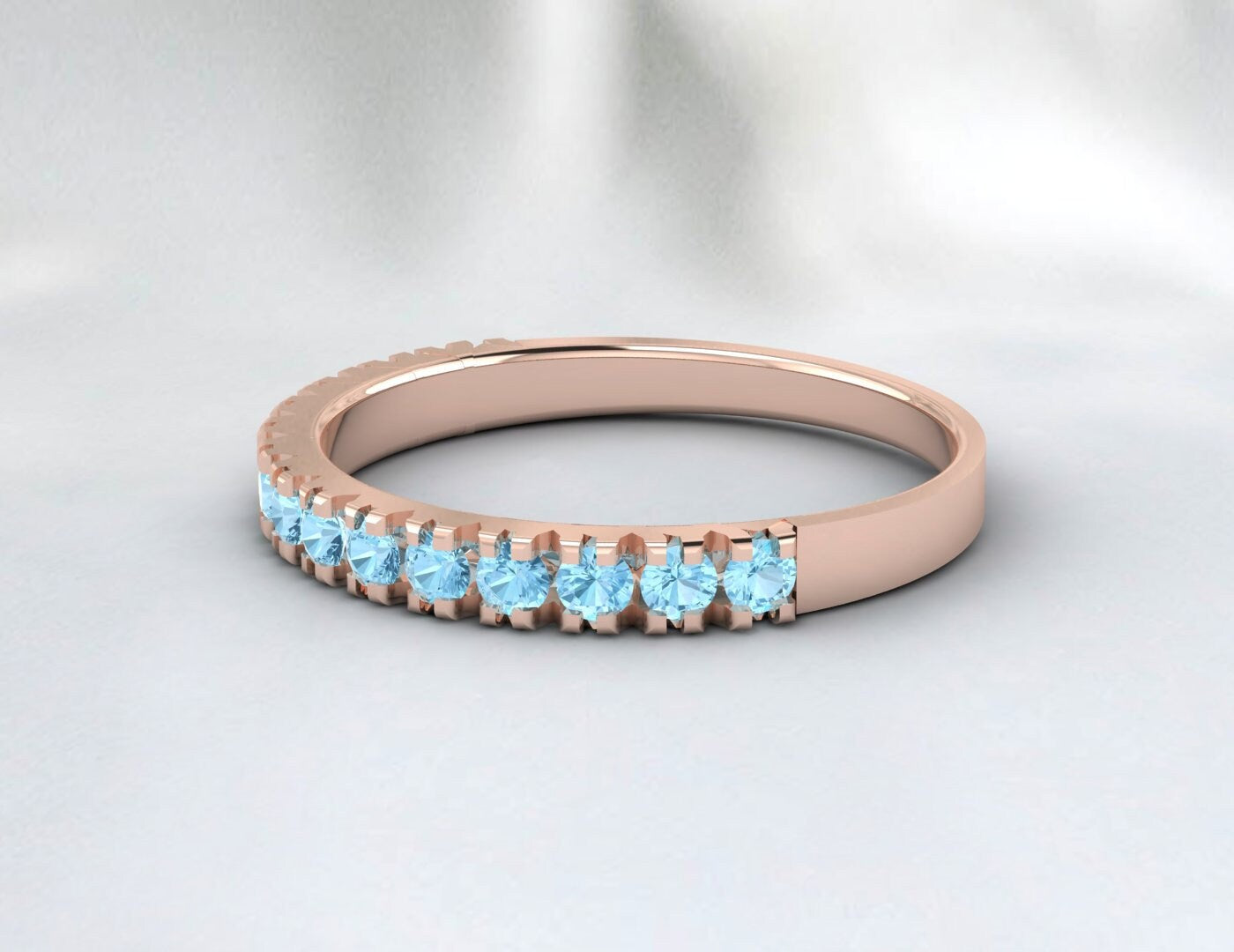 Aquamarine Eternity Ring Half Eternity Band Aquamarine Wedding Band