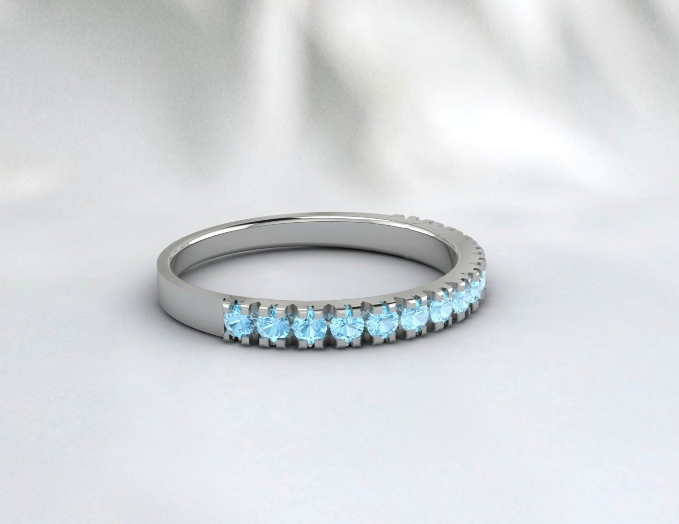 Aquamarine Eternity Ring Half Eternity Band Aquamarine Wedding Band