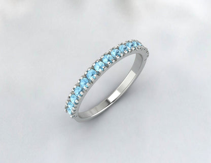 Aquamarine Eternity Ring Half Eternity Band Aquamarine Wedding Band