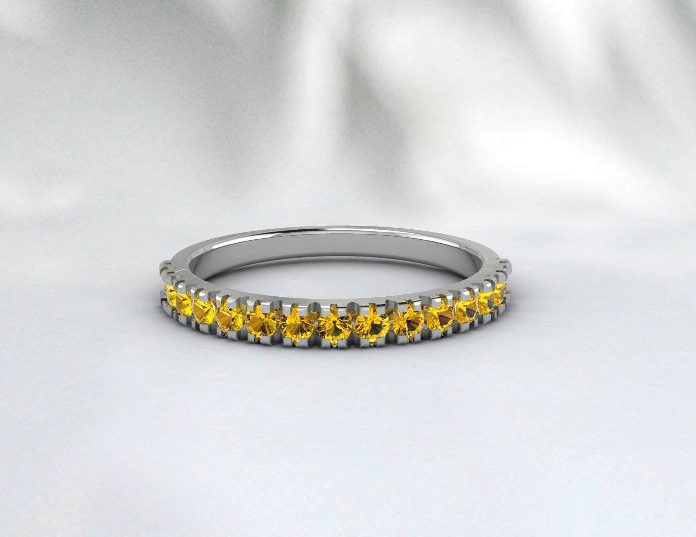 Half Eternity Citrine Band 925 Sterling Silver Ring Wedding Band