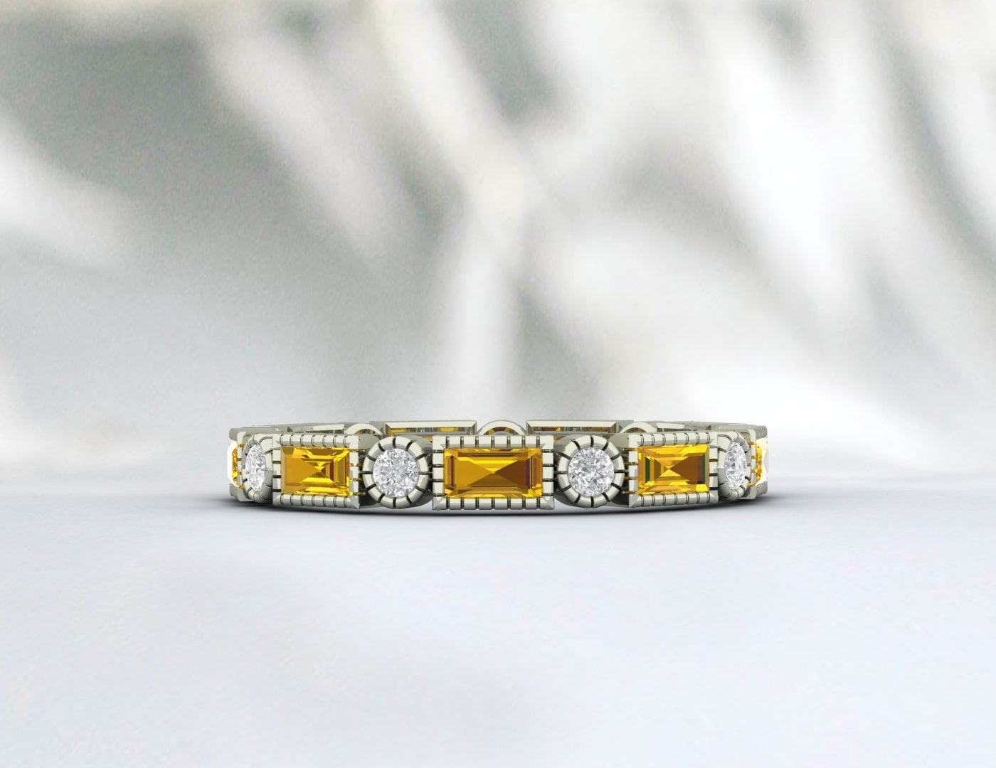 Baguette Citrine Wedding Ring Cz Diamond Eternity Band Stacking Band