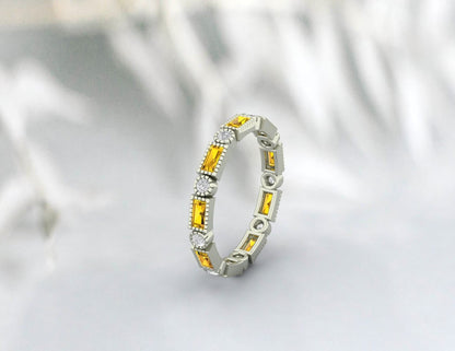 Baguette Citrine Wedding Ring Cz Diamond Eternity Band Stacking Band