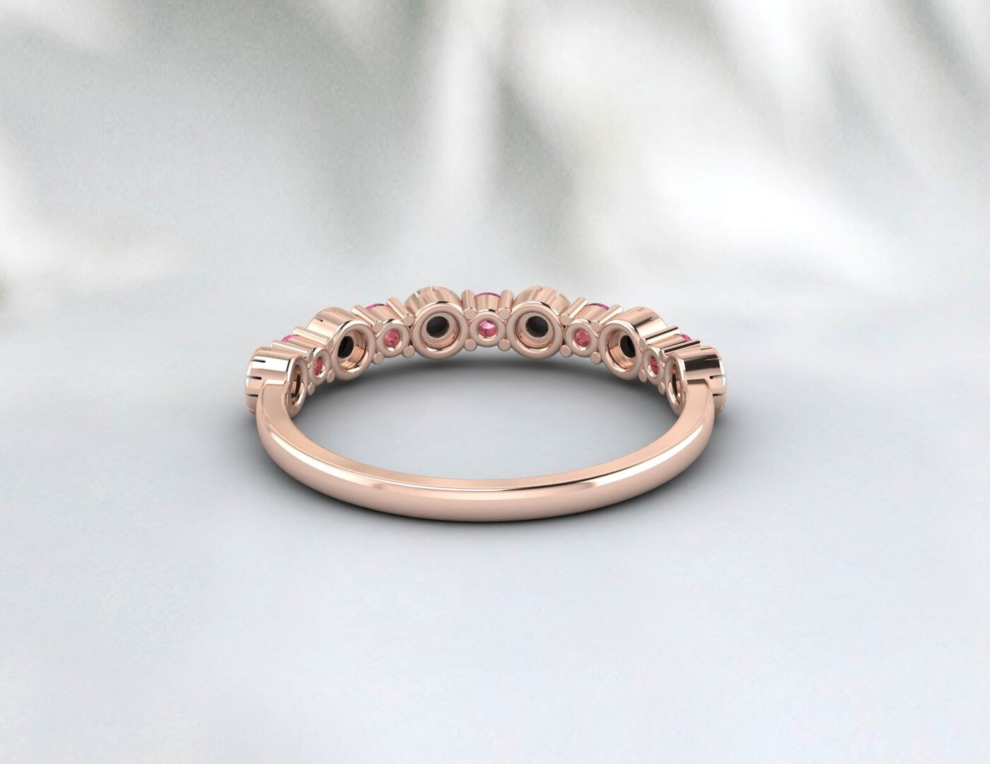 Opal And Pink Tourmaline Wedding Band October Birthstone Ring Gift