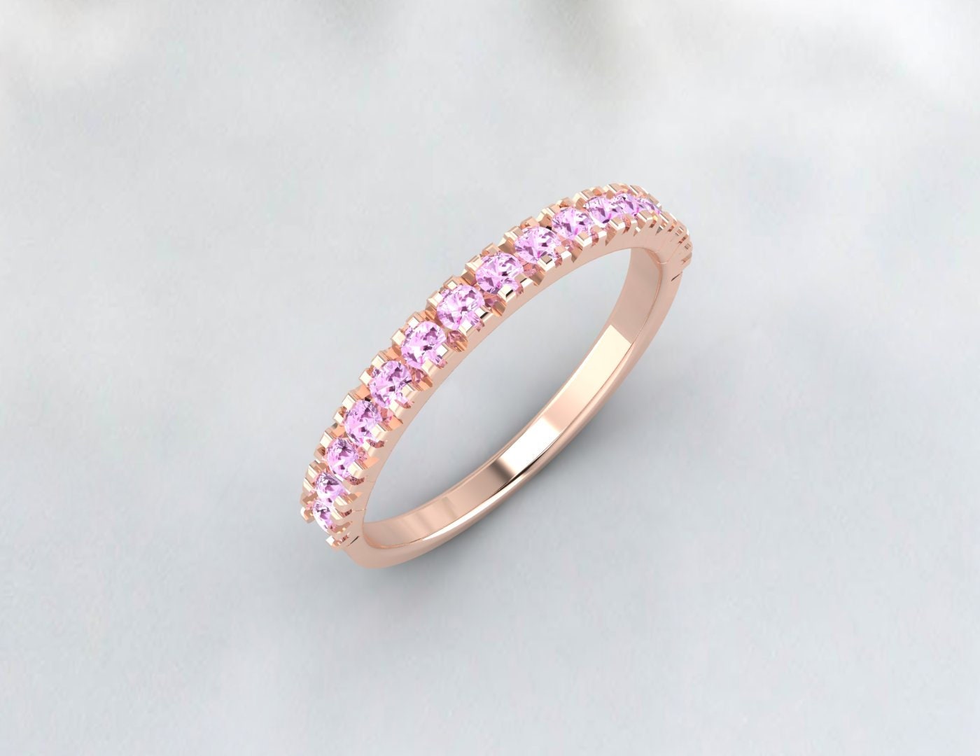 Pink Sapphire Half Eternity Band Dainty Sapphire Anniversary