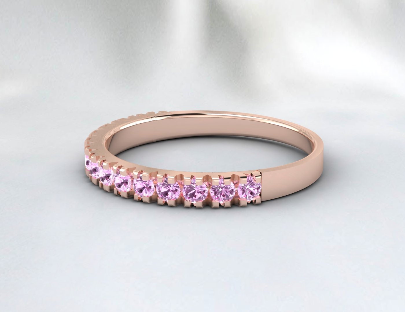 Pink Sapphire Half Eternity Band Dainty Sapphire Anniversary