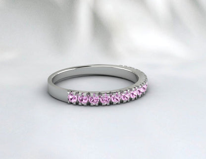 Pink Sapphire Half Eternity Band Dainty Sapphire Anniversary