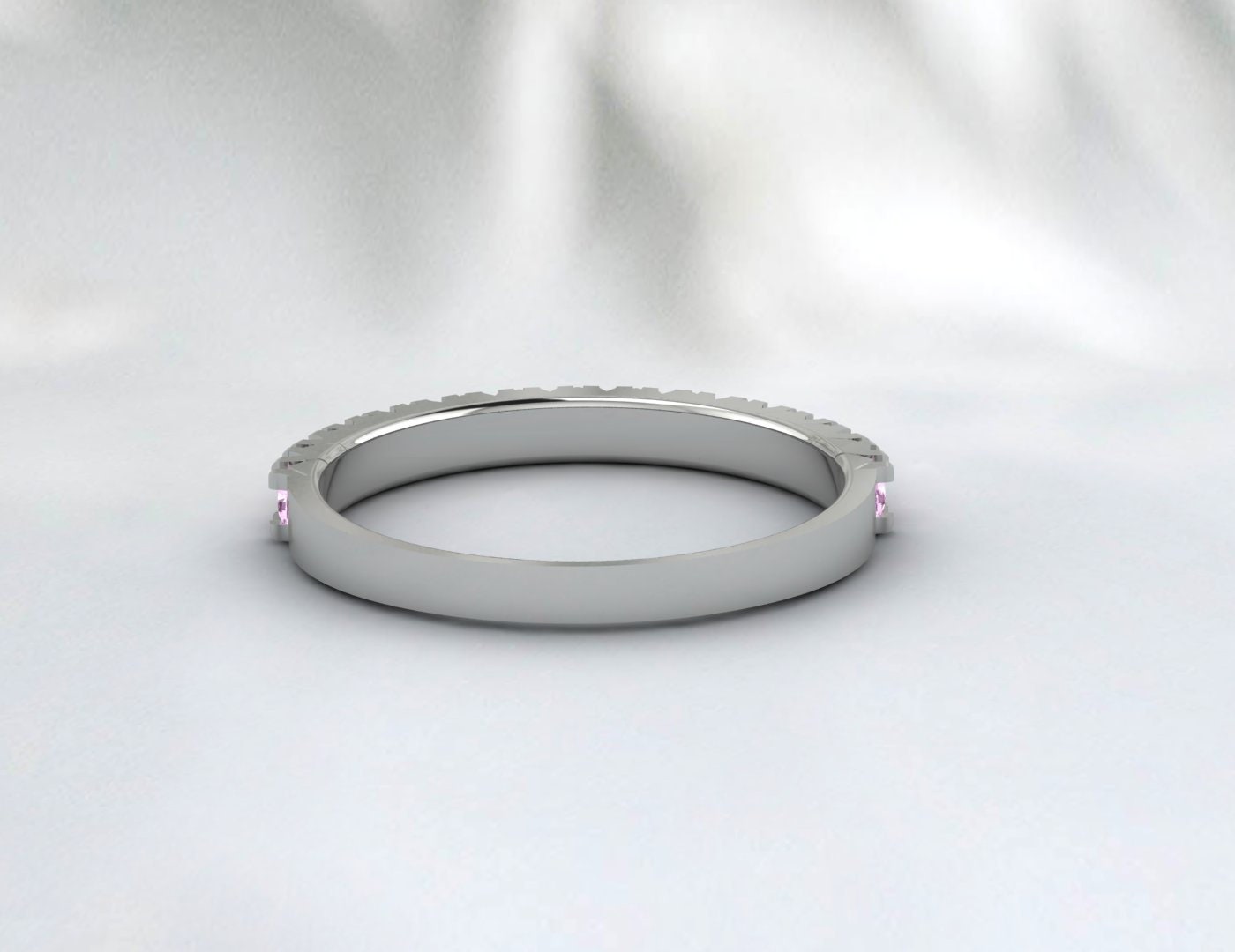 Pink Sapphire Half Eternity Band Dainty Sapphire Anniversary