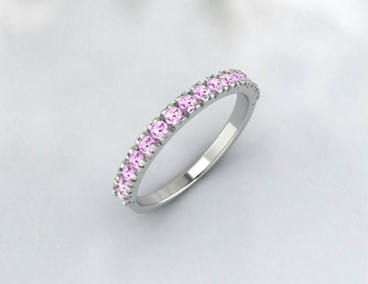 Pink Sapphire Half Eternity Band Dainty Sapphire Anniversary