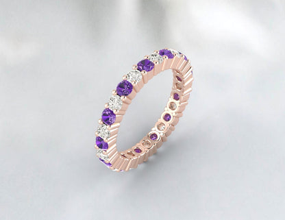 Bague de fiançailles avec améthyste violette et diamants Cz, alliance pleine éternité