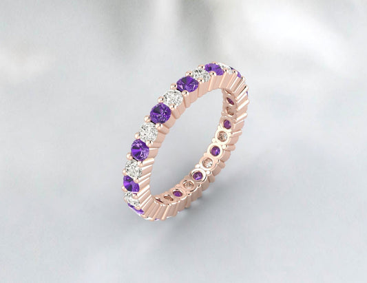 Lila Amethyst Cz Diamant Voll Ewigkeit Ehering Verlobungsring