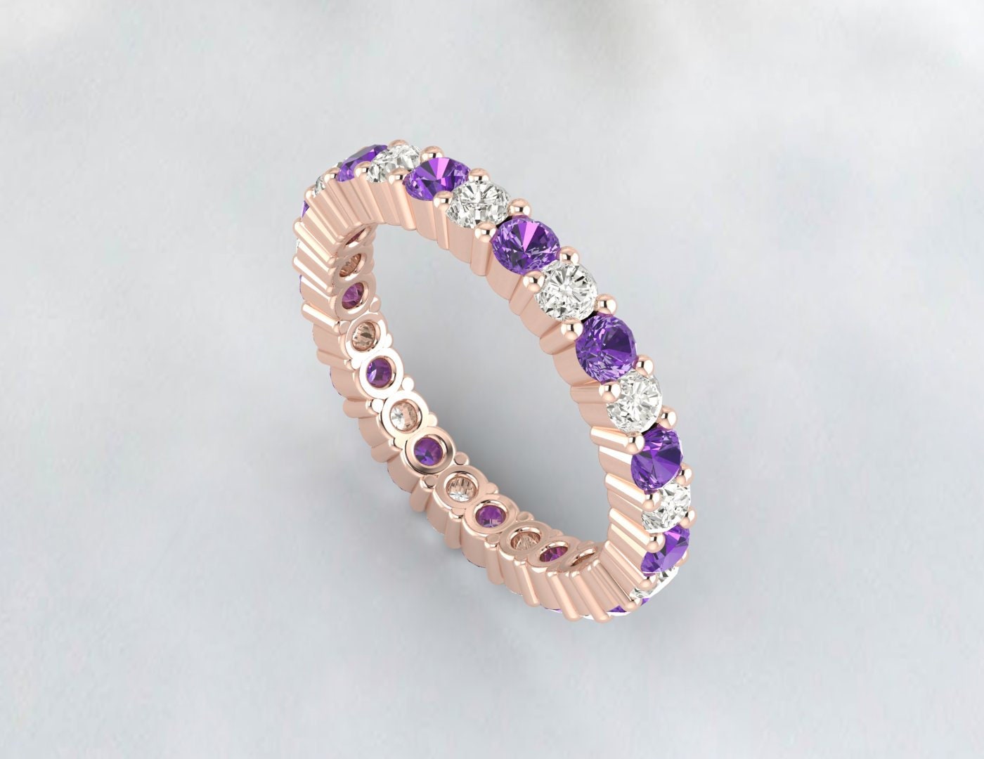 Bague de fiançailles avec améthyste violette et diamants Cz, alliance pleine éternité