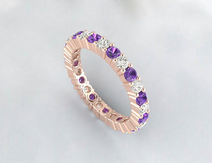 Purple Amethyst Cz Diamond Full Eternity Wedding Band Engagement Ring