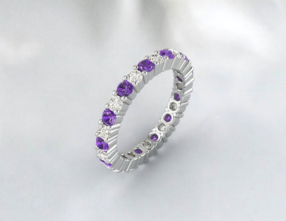 Bague de fiançailles avec améthyste violette et diamants Cz, alliance pleine éternité