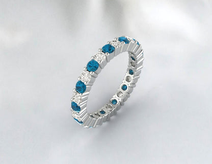 Blue Topaz Full Eternity Wedding Band Diamond Engagement Ring Gift