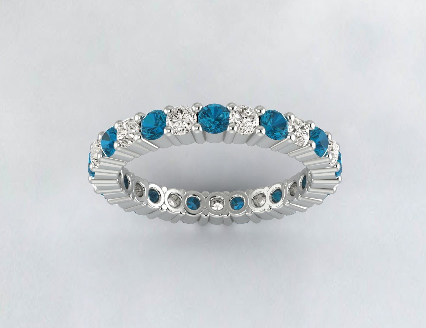 Blue Topaz Full Eternity Wedding Band Diamond Engagement Ring Gift