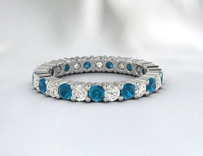 Blue Topaz Full Eternity Wedding Band Diamond Engagement Ring Gift